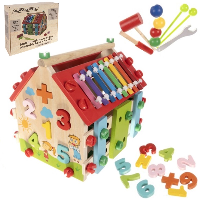 Dřevěný vzdělávací polyfunkční domek pro děti - 22564