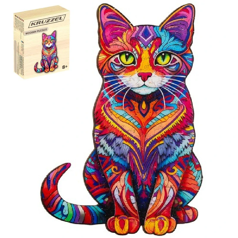Dřevěné puzzle 130 dílků 38x24cm – Pestrobarevná kočka