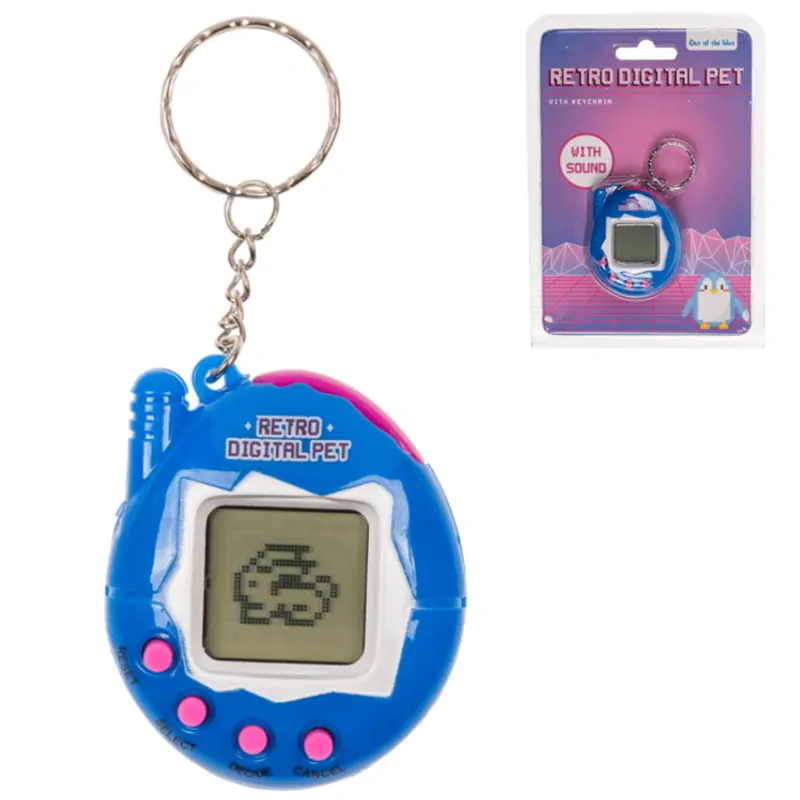 Přívěšek na klíče - Mini retro hra zvířátko Tamagotchi modrá