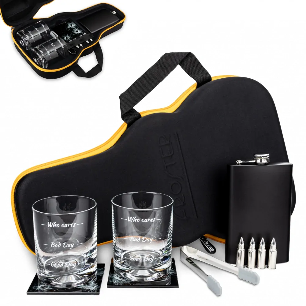 Whisky set v pouzdře pro hudebníky - placatka a skleničky s příslušenstvím
