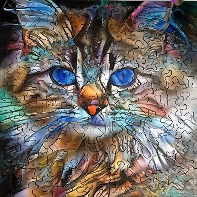 Dřevěné puzzle 138 dílků 21x21cm– Modrooká kočka