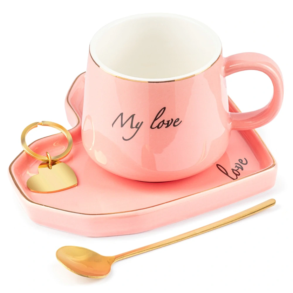 Luxusní sada šálek, podšálek, lžička a klíčenka – My Love 💖