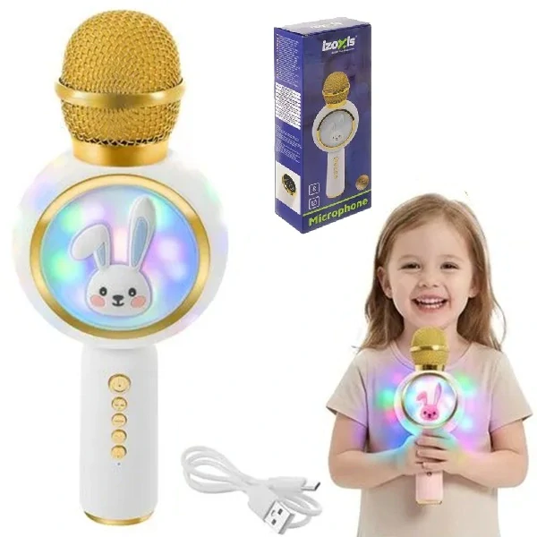 Bezdrátový karaoke mikrofon pro děti s reproduktorem – bílý, Bluetooth