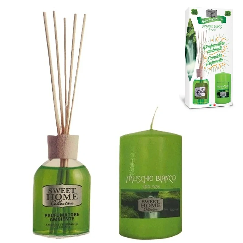 Aroma difuzér se svíčkou Sweet Home – vůně Bílý mošus 100 ml + 135 g