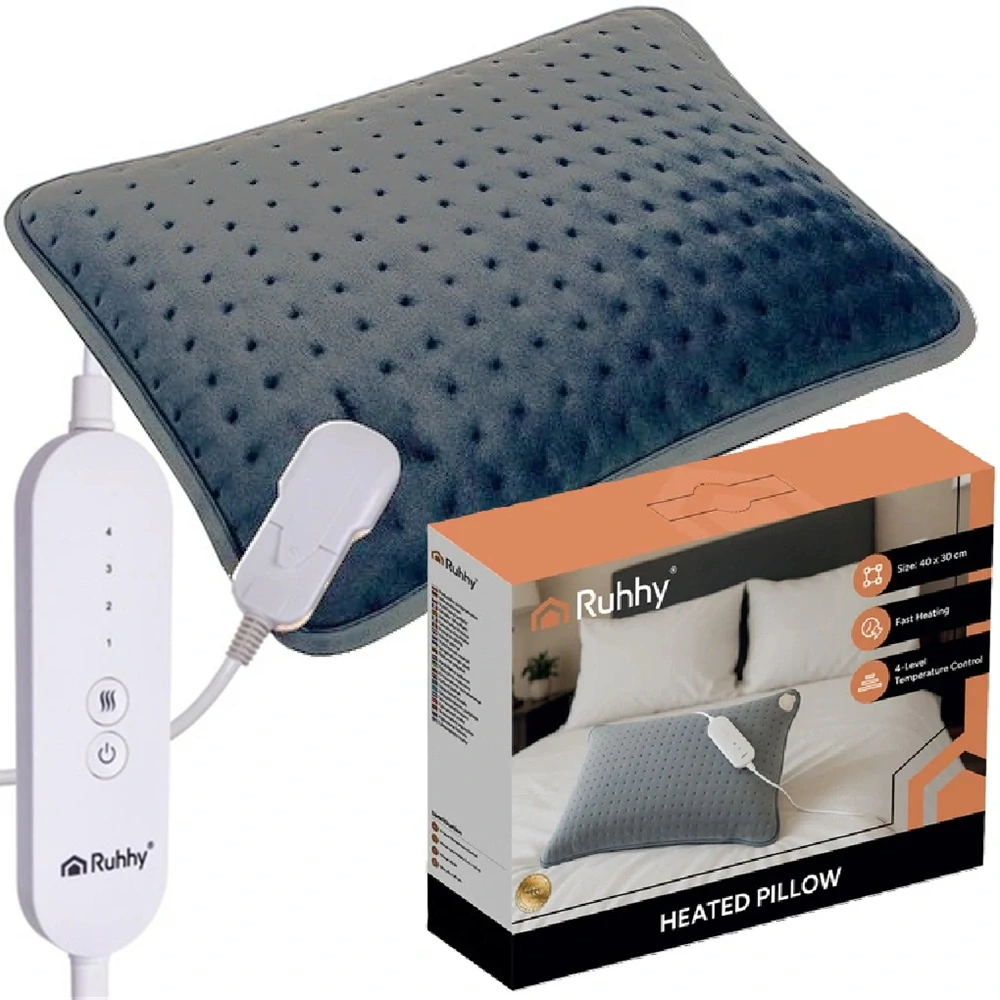 Vyhřívaný polštář na záda a šíji 40 × 30 cm, 4 výkony a automatické vypnutí 26220 - šedá