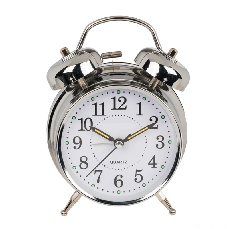 Velký kovový retro budík 17cm s podsvícením - stříbrný