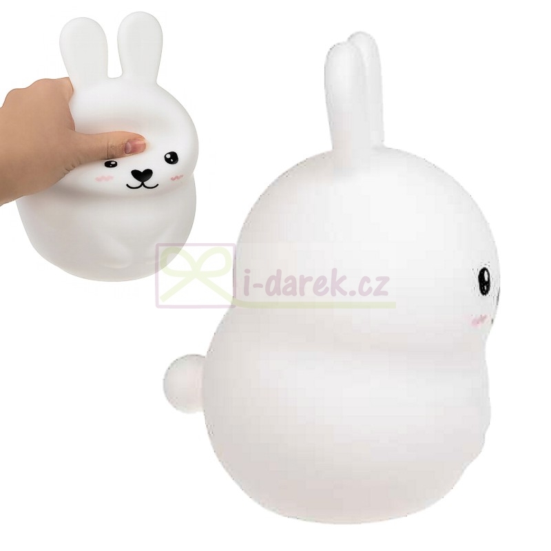 Dětská dobíjecí RGB lampička s ovladačem 18cm - BÍLÝ KRÁLÍČEK
