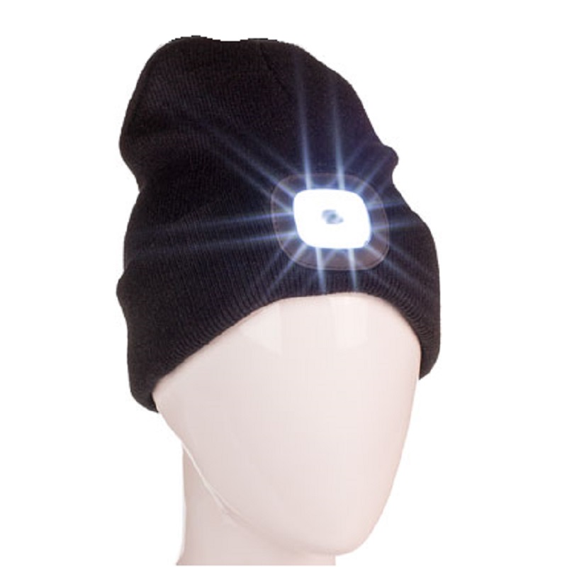 Svítící zimní čepice s 4 LED osvětlením - černá 