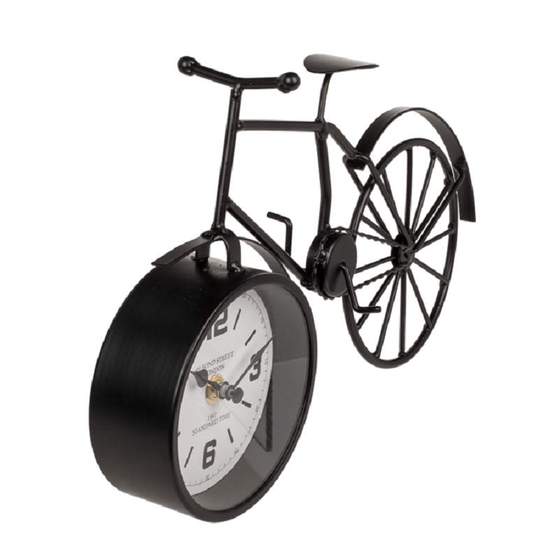Černé kovové stolní hodiny 32 cm - Retro kolo