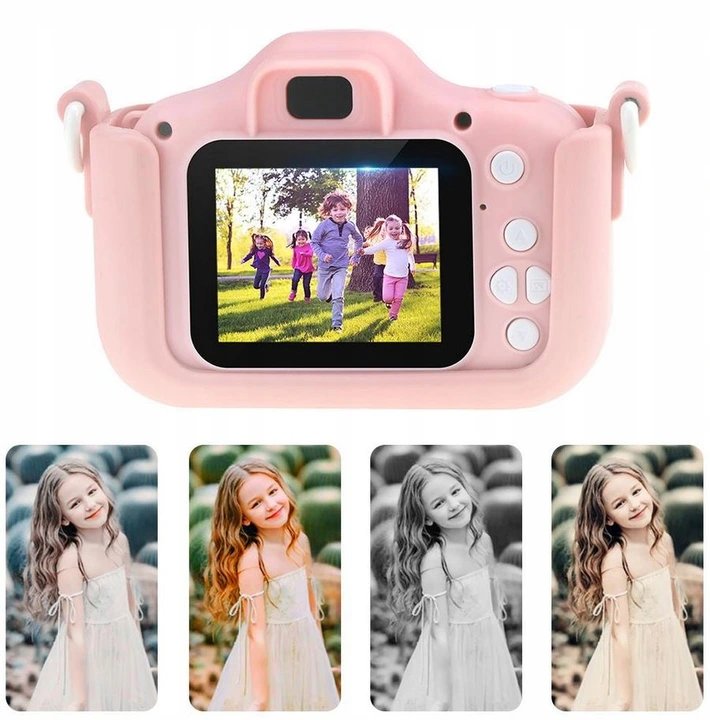 Malý kočičí digitální fotoaparát 1080P - růžovobílý