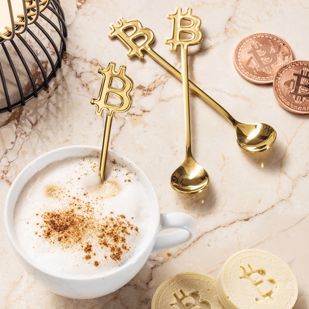Originální čajové lžičky pro boháče 3ks zlaté - BITCOIN