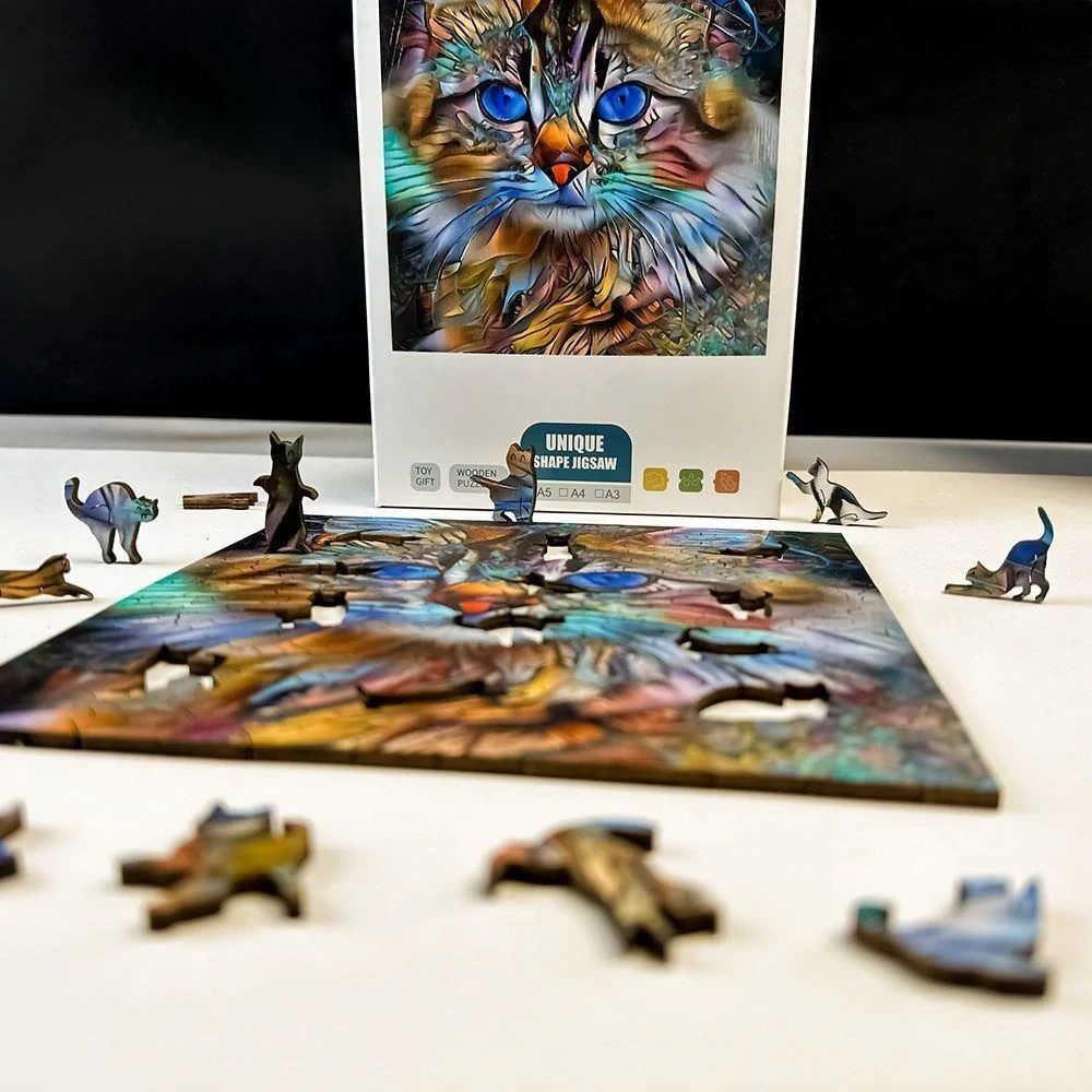 Dřevěné puzzle 138 dílků 21x21cm– Modrooká kočka