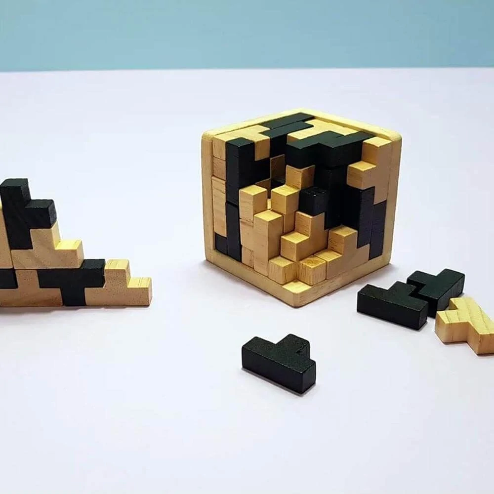 Dřevěný hlavolam 7x7x7cm – Kostka DELUXE