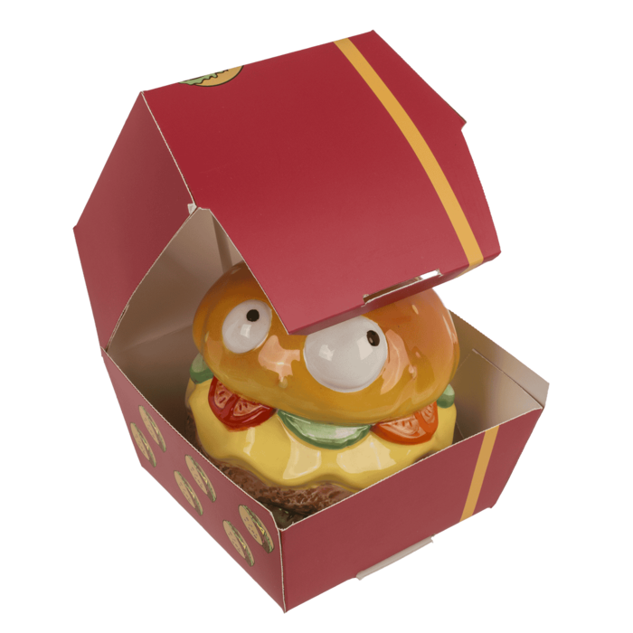 Pokladnička s očima - Hamburger kasička ve fastfood krabičce