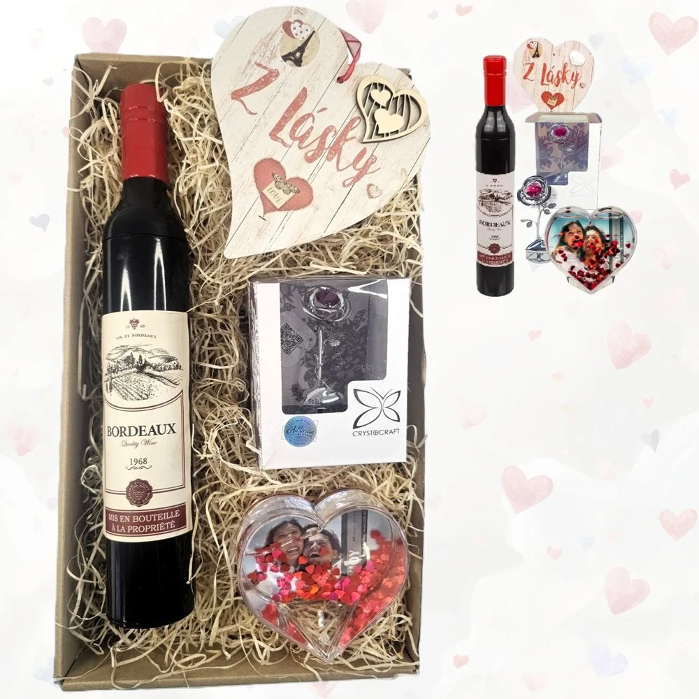 Dárek z lásky WITH LOVE – růže s krystalem, fotorámeček a originální deštník – Darot