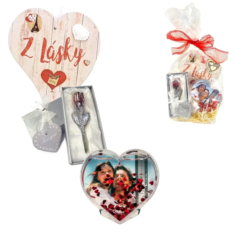 Balíček z lásky FOR YOU – mini křišťálová růže a fotorámeček – Darot