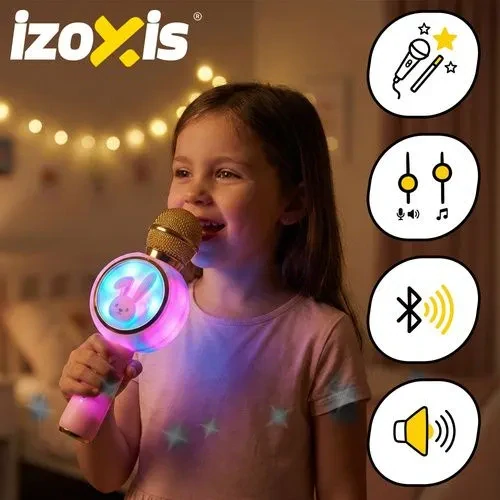 Bezdrátový karaoke mikrofon pro děti s reproduktorem – růžový, Bluetooth