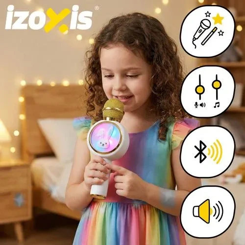 Bezdrátový karaoke mikrofon pro děti s reproduktorem – bílý, Bluetooth