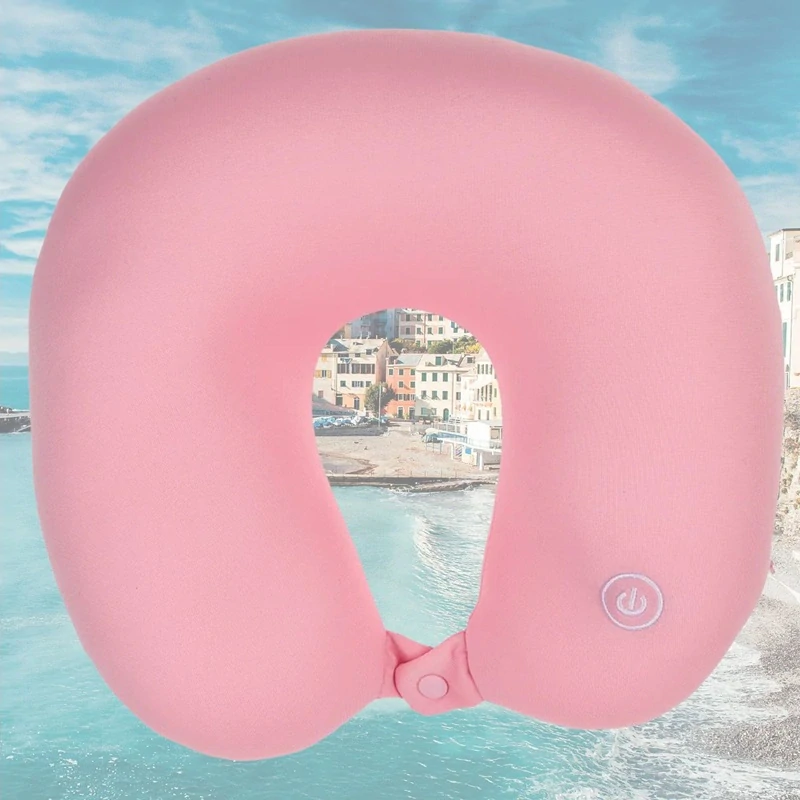 Masážní polštářek na krk růžový – jemná masáž na cestách