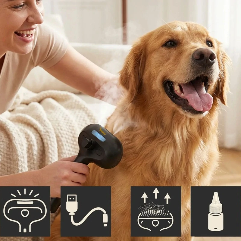 Parní kartáč pro psy a kočky 26905 – elektrický, samočisticí, USB-C nabíjení