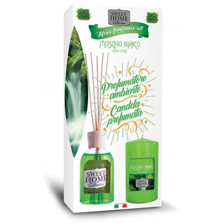 Aroma difuzér se svíčkou Sweet Home – vůně Bílý mošus 100 ml + 135 g