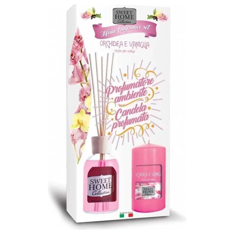 Aroma difuzér se svíčkou Sweet Home – vůně Orchidej & Vanilka 100 ml + 135 g