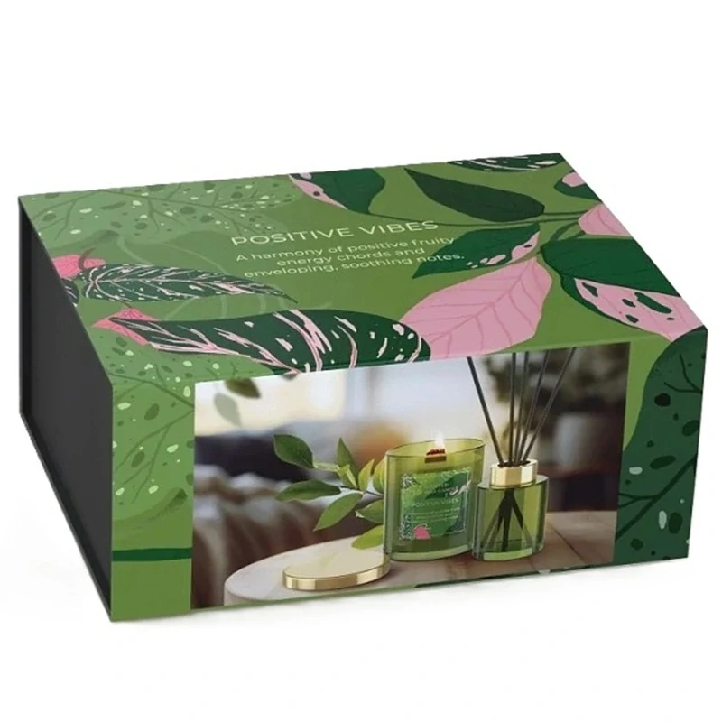 Dárková kazeta aroma difuzér a svíčka Positive Vibes Bartek Candles – vůně ovocně květinová 220 g + 100 ml
