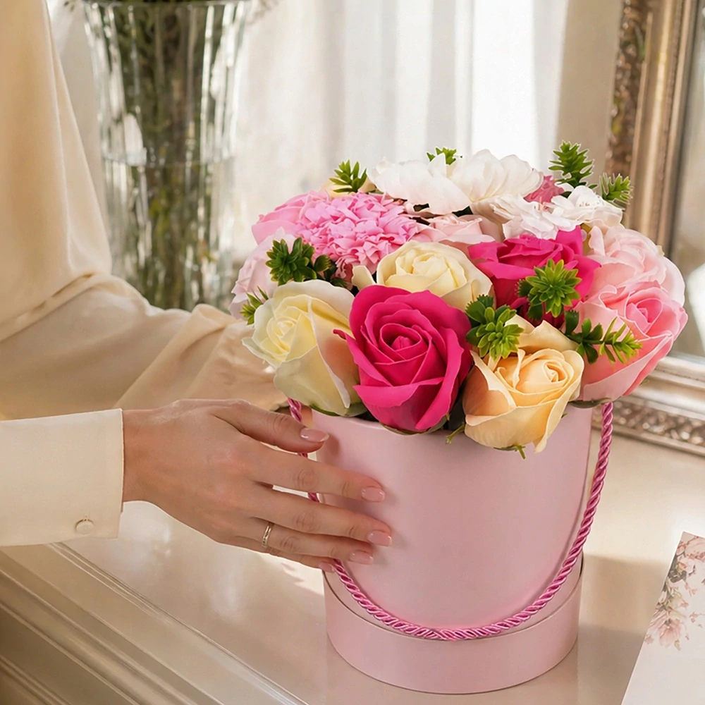Růžový box plný nevadnoucích růží 27595 – elegantní dárek pro ženu