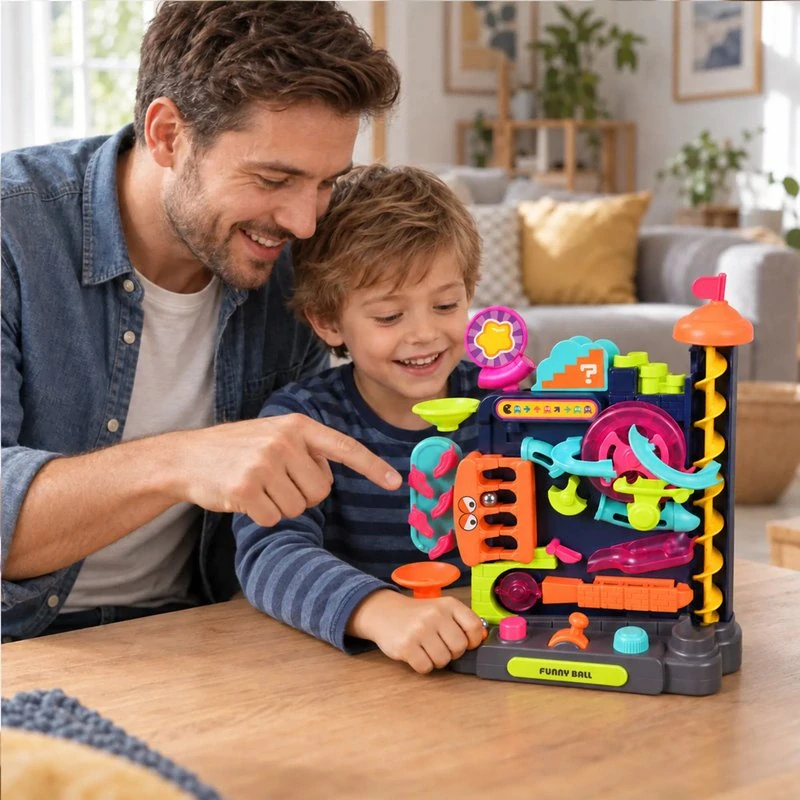 Kuličková dráha hlavolam s překážkami a joystickem, 6 kuliček