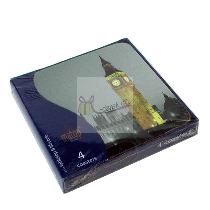 Korkové prostírání malé 10,5x10,5cm sada 4ks - Londýn Big Ben