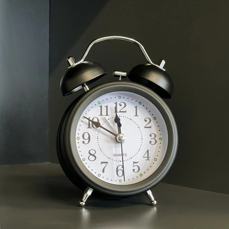 Kovový retro budík 12,5cm s podsvícením 25473 - černý