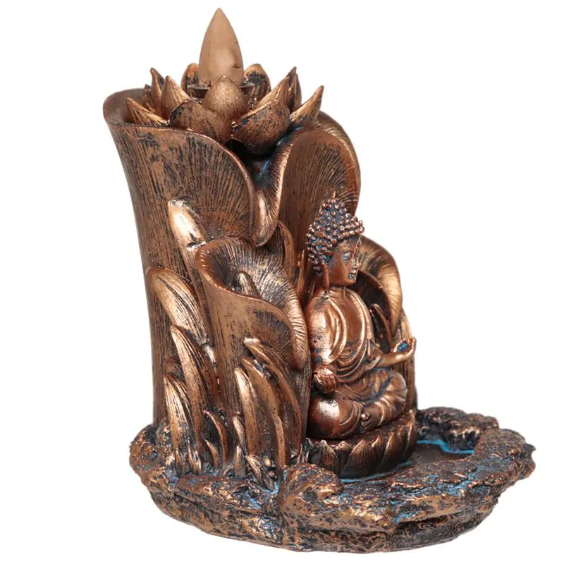 Buddhův vodopád s tekoucím dýmem – Thajský Buddha a lotosové květy