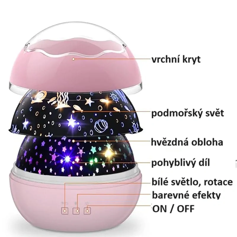 Rotující projektor noční obloha, mořský svět - RŮŽOVÝ 16859