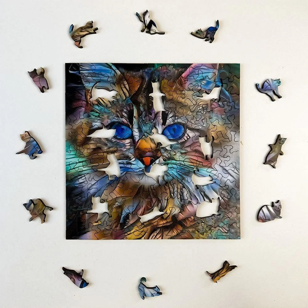 Dřevěné puzzle 138 dílků 21x21cm– Modrooká kočka
