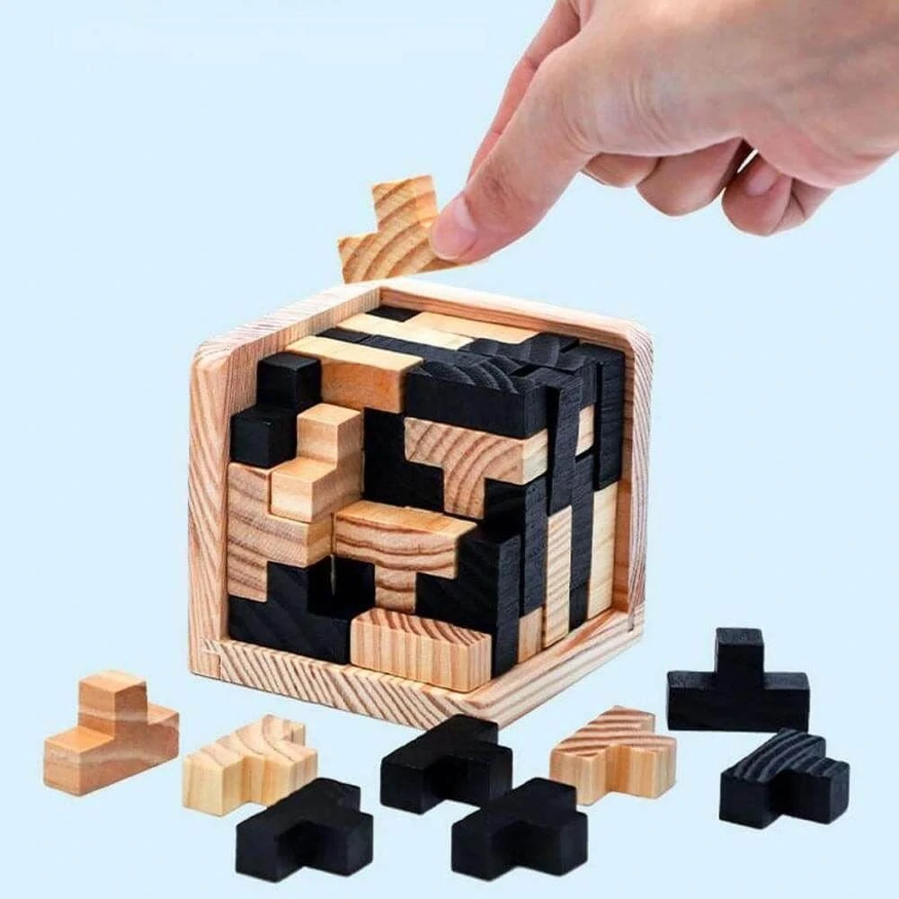 Dřevěný hlavolam 7x7x7cm – Kostka DELUXE