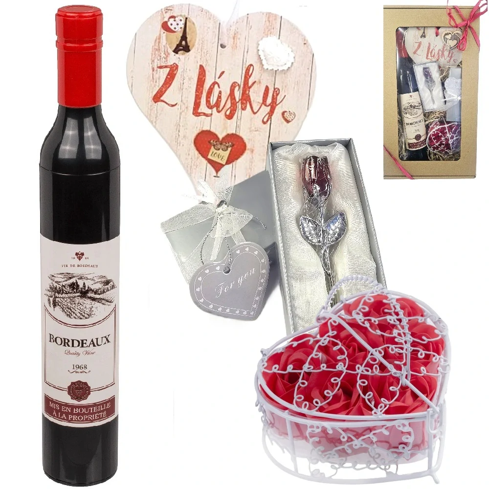 Dárek z lásky FOR YOU – křišťálová růže, mýdlové srdce a originální deštník – Darot