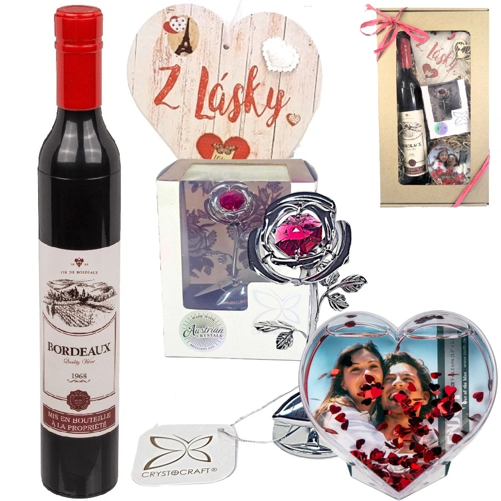 Dárek z lásky WITH LOVE – růže s krystalem, fotorámeček a originální deštník – Darot