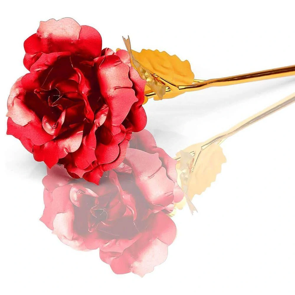 Věčná růže v dárkovém balení – červená se zlatým stonkem