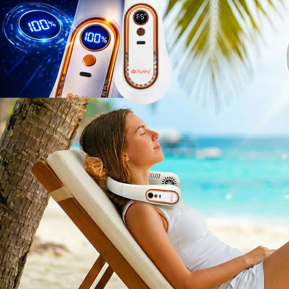 Bezlopatkový ventilátor na krk Ruhhy s USB-C nabíjením a 5 rychlostmi – přenosné ochlazení s volnýma rukama