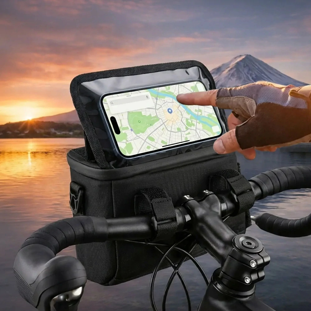 Cyklistická brašna na řídítka s voděodolným pouzdrem na telefon do 6,8 palců – Trizand 27239