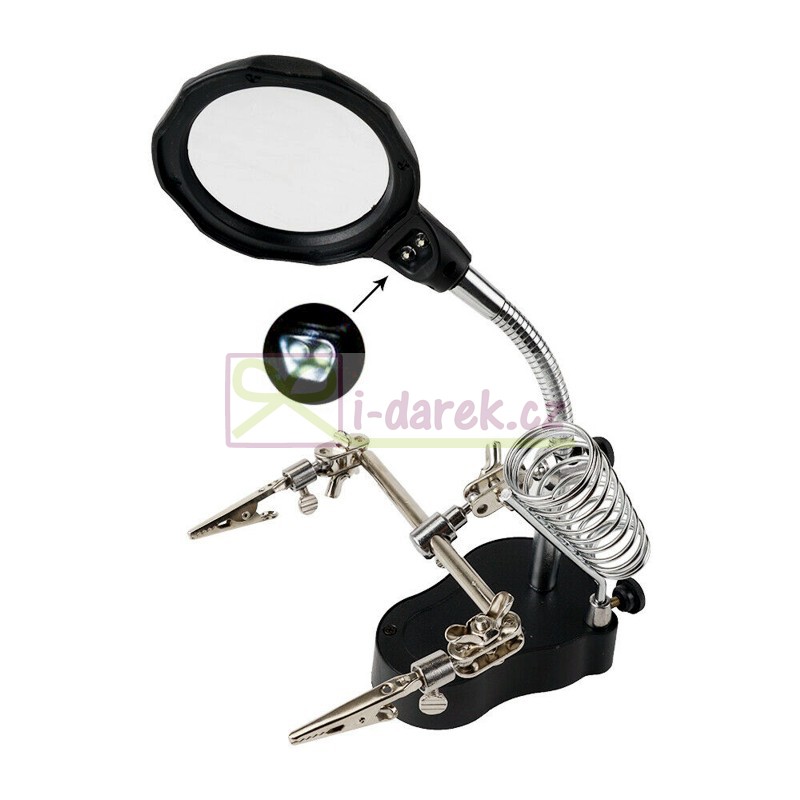 Lupa s 2 LED osvětlením pro kutily - sada třetí ruka