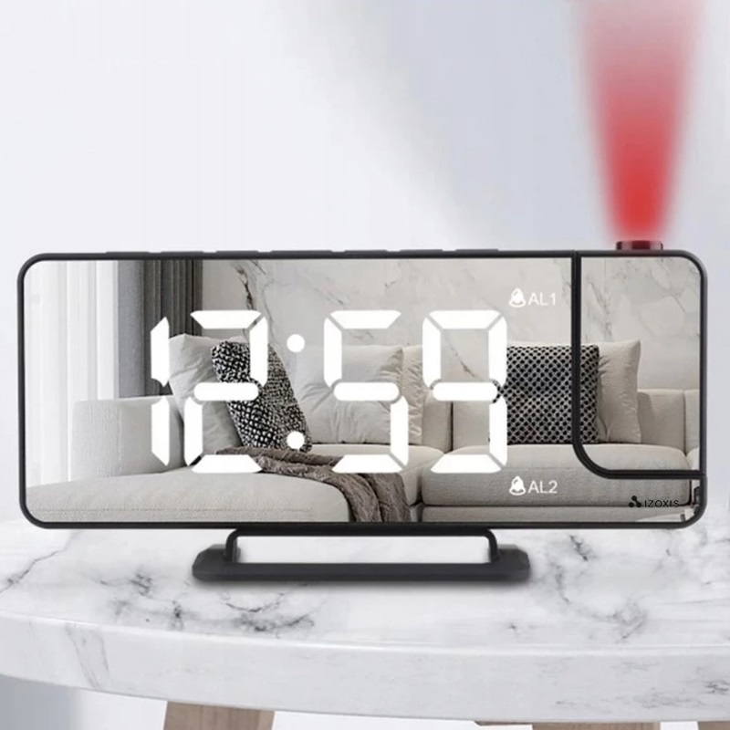 Zrcadlový LED digitální budík 4v1 s projekcí - černý