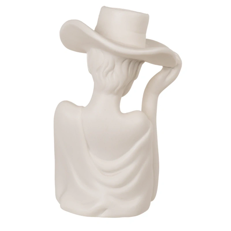 Keramická bílá váza 17cm - Elegantní dáma s kloboukem