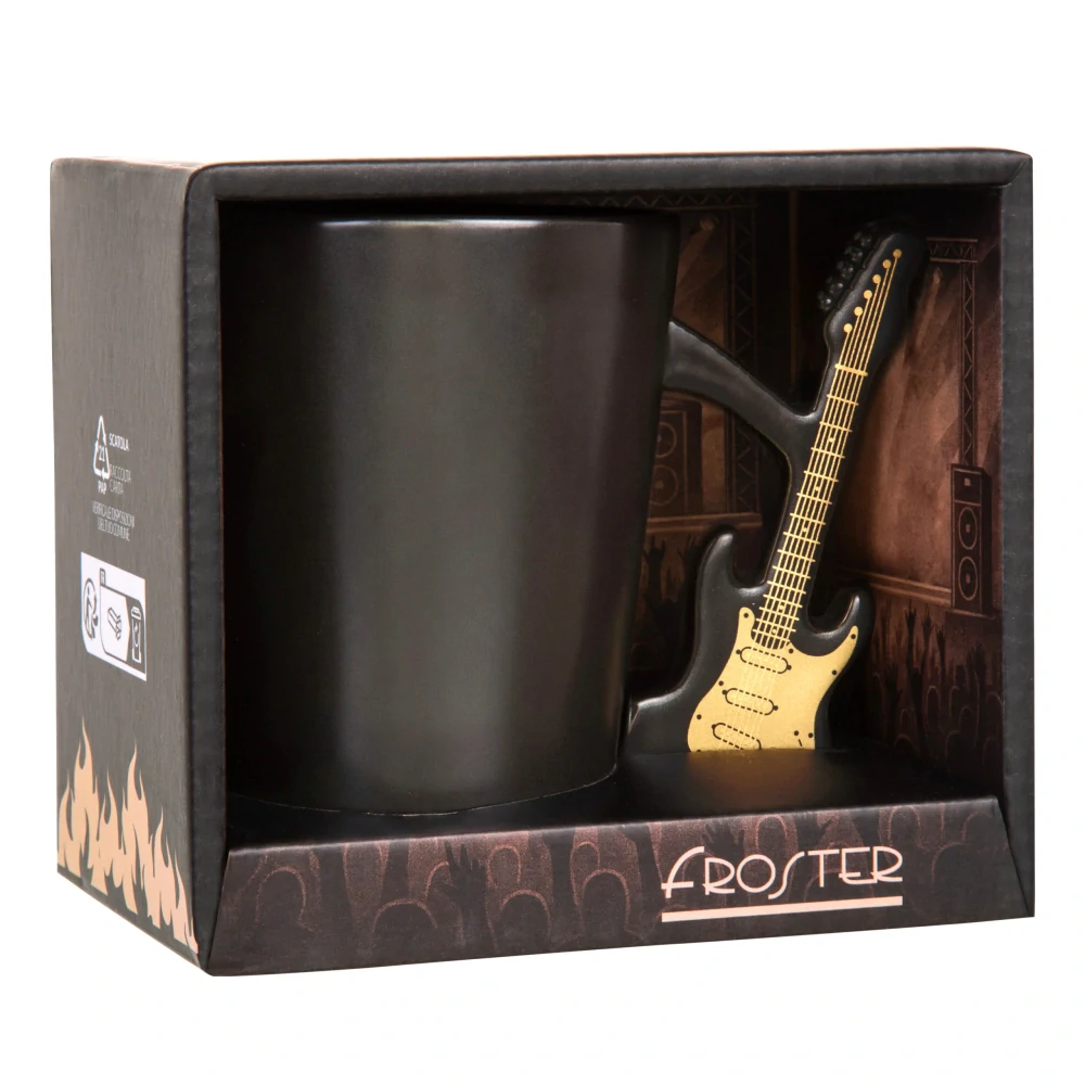 Hudební hrnek Zlatá elektrická kytara – matně černý, 300 ml
