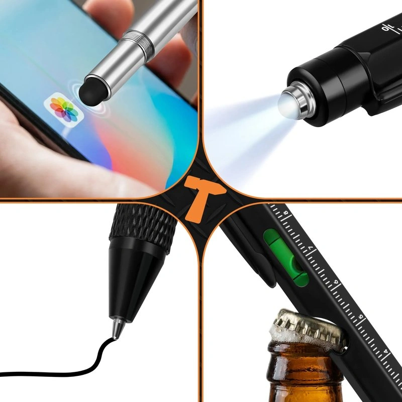 Multifunkční pero 9v1 s LED svítilnou Bigstren – šroubovák, vodováha, pravítko, otvírák a stylus