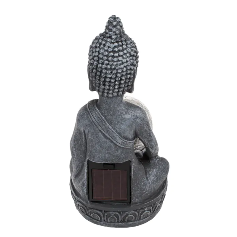 Meditující Buddha se solární LED dekorativně popraskanou koulí