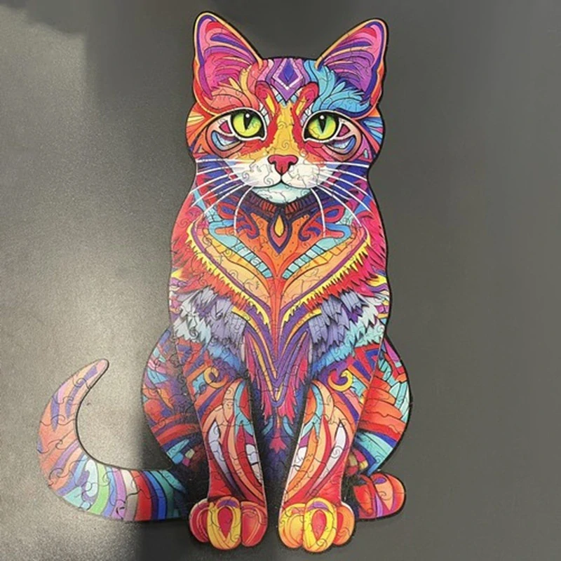Dřevěné puzzle 130 dílků 38x24cm – Pestrobarevná kočka
