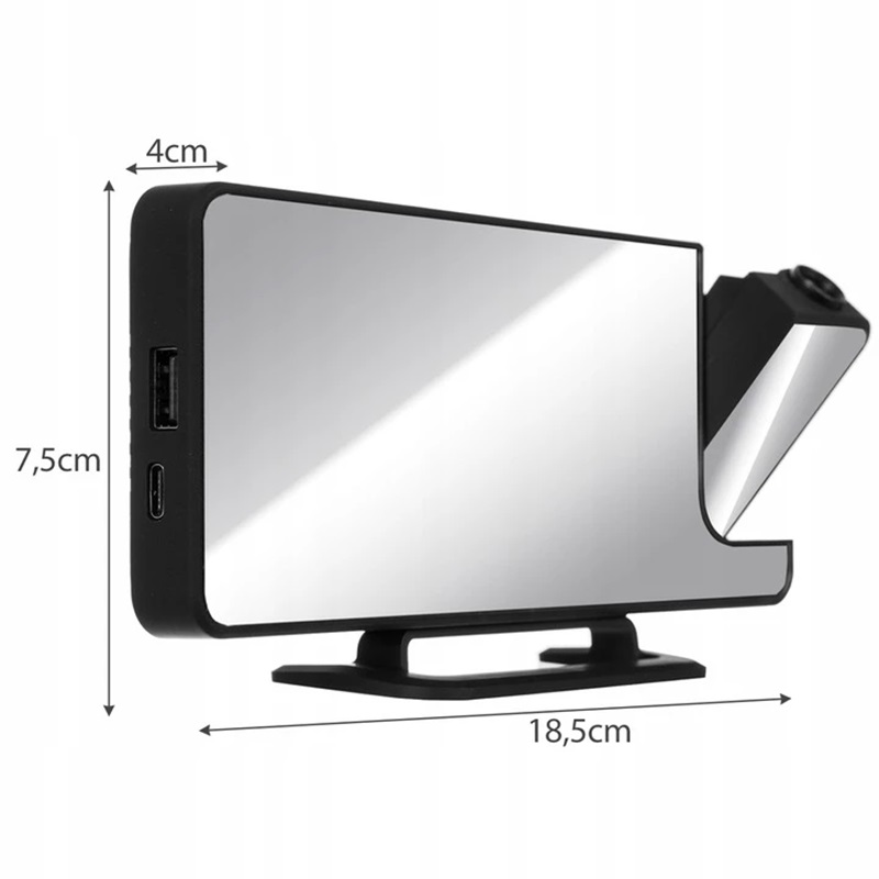 Zrcadlový LED digitální budík 4v1 s projekcí - černý