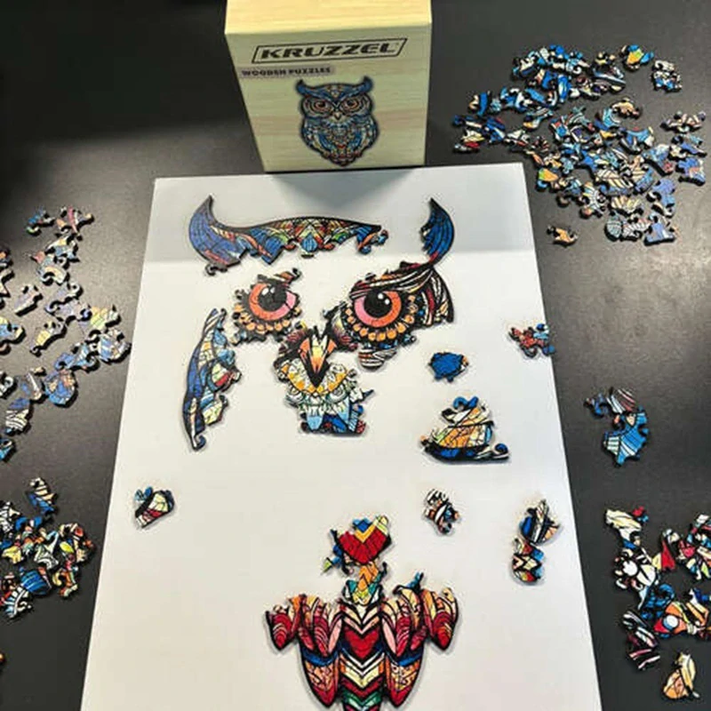 Dřevěné puzzle 177 dílků 38x21,5cm – Pestrobarevná sova