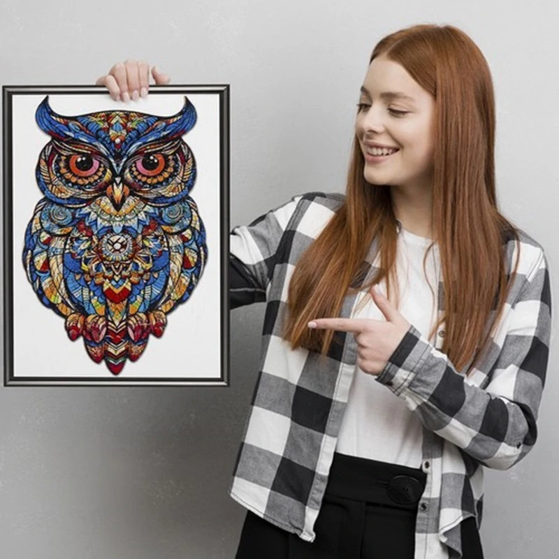 Dřevěné puzzle 177 dílků 38x21,5cm – Pestrobarevná sova